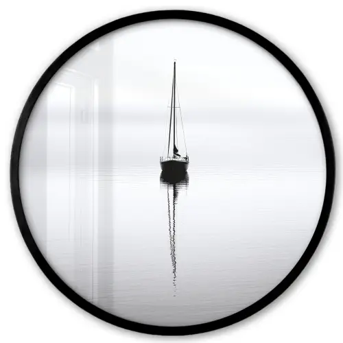 Zeilboot - Zwart - Water - Silhouet Fotolijst rond zonder passe partout klein -3d