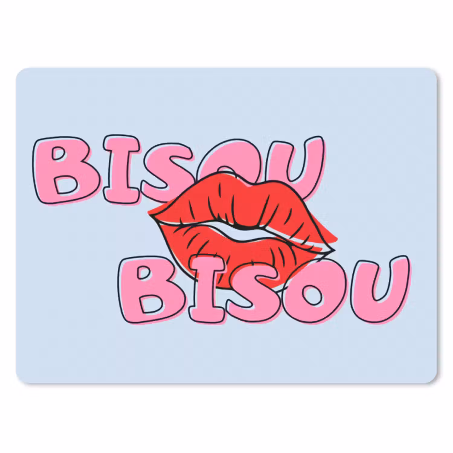Muismat - Bisou - Blauw - Roze - Lippen