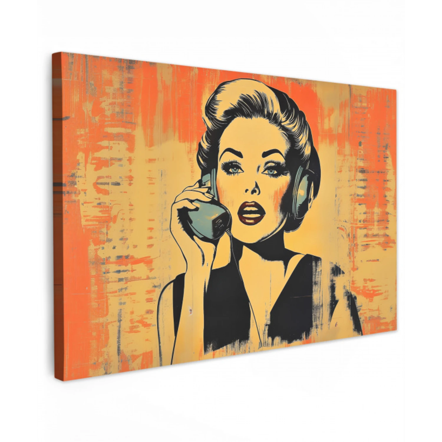 Retro - Vrouw - Koptelefoon - Oranje canvas 2cm klein -z3d