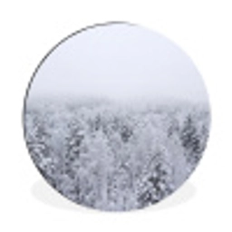 Bos - Sneeuw - Winter - Natuur - Wit Wandcirkel aluminium klein -3d