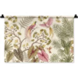 Vogels - Tropisch - Botanisch - Roze Wandkleed katoen klein -zz3d