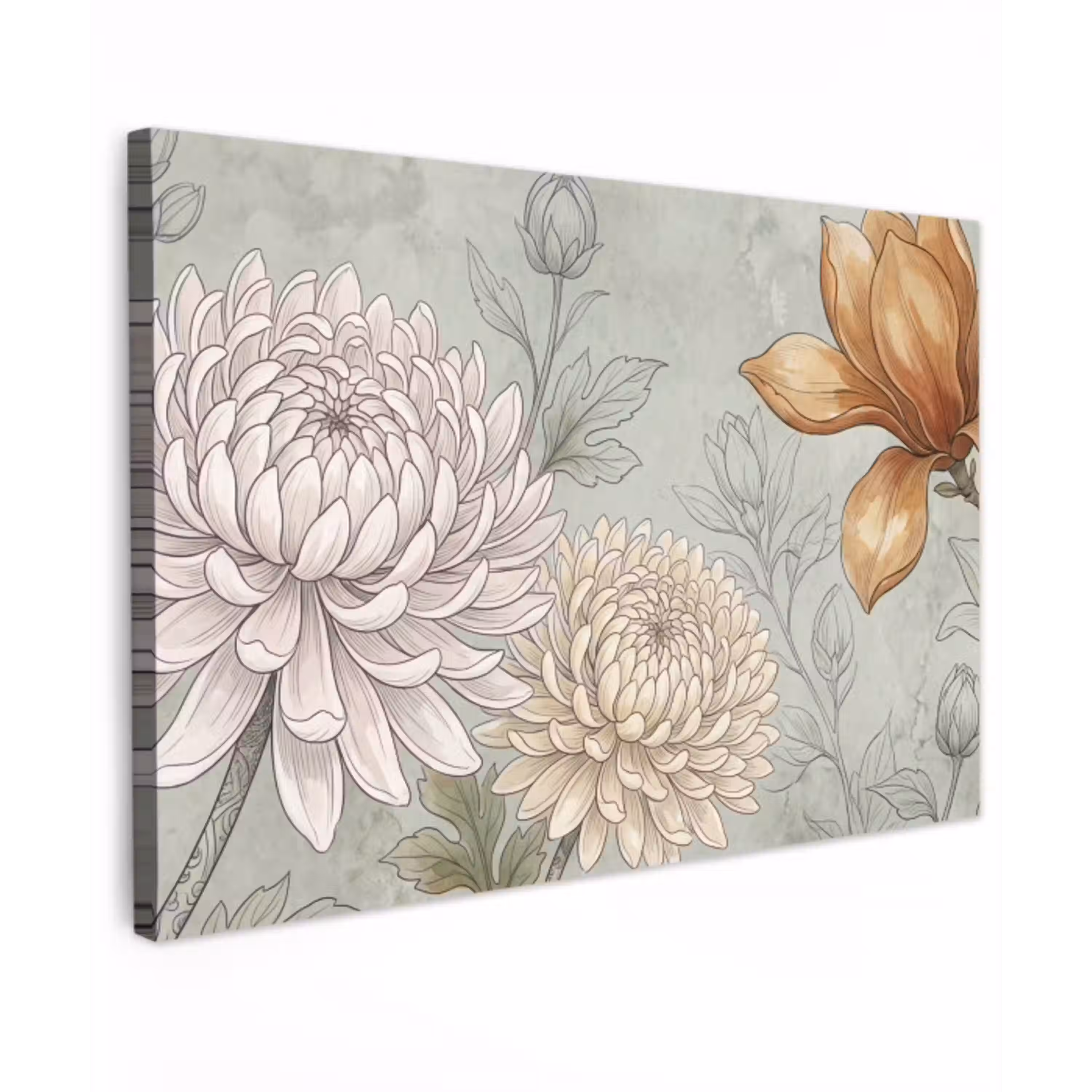 Illustratie - Bloemen - Groen Tuinposter op houten frame 2 cm dik klein -3d