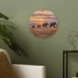 Olifanten - Savanne - Zonsondergang - Afrika - Warm Akoestische PET Vilt - Rond klein -sfeer2