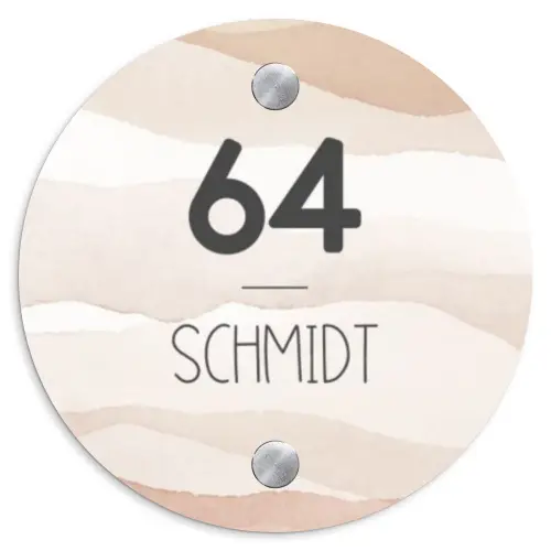 Beige lagen - Modern Naambord Rond klein -3d