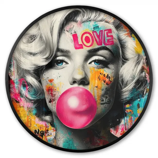 Photo Frame Round - Woman - Chewing gum - Graffiti - Neon colors