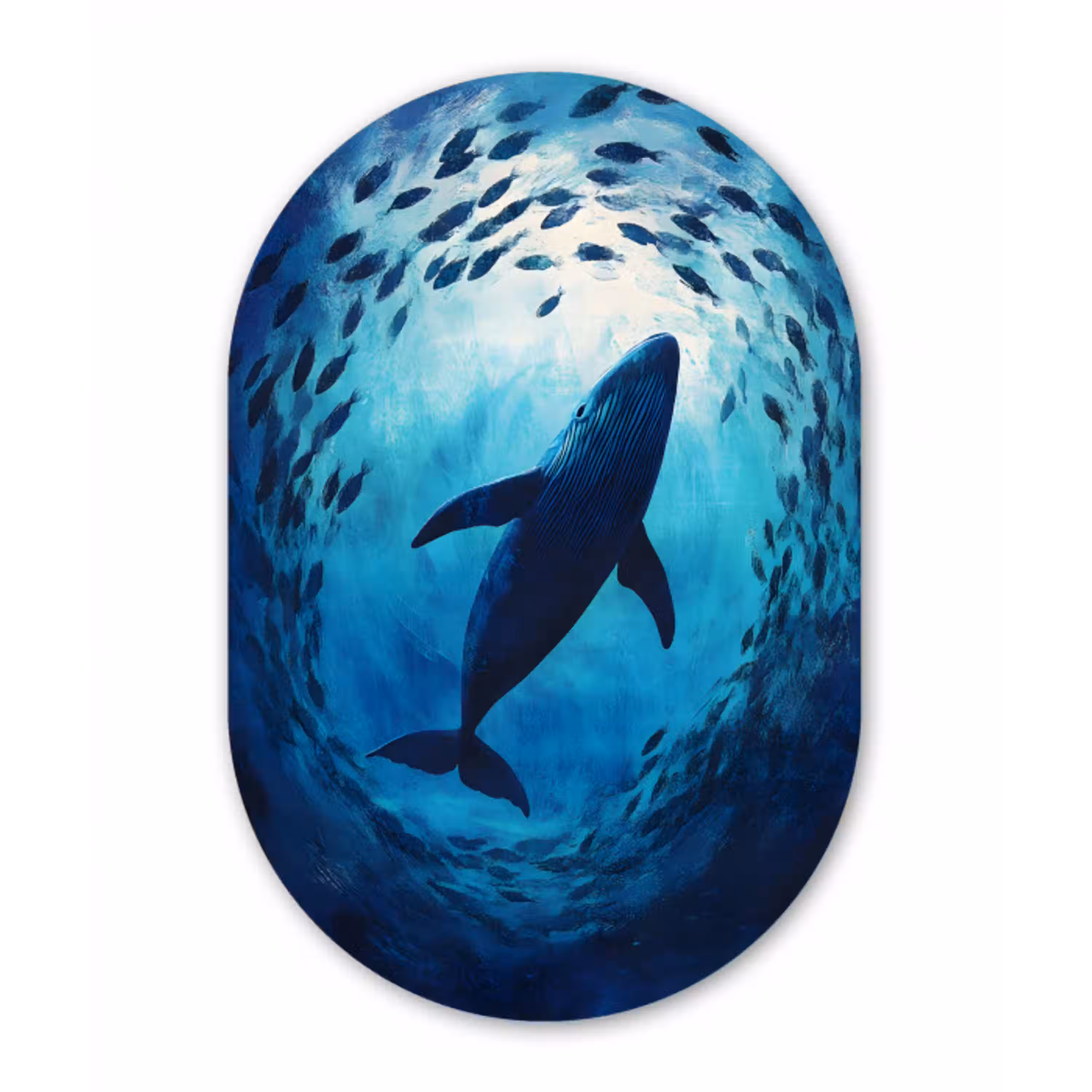 Walvis - Vissen - Donkerblauw Wandcirkel Ovaal Aluminium middel -3d