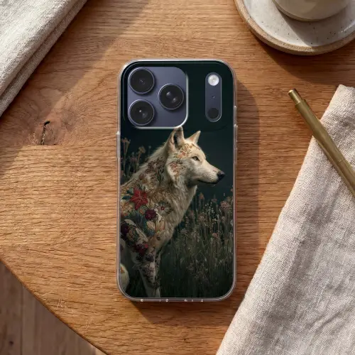 Wolf - Bloemen - Natuur Telefoonhoesje iPhone 17 Pro klein -sfeer1
