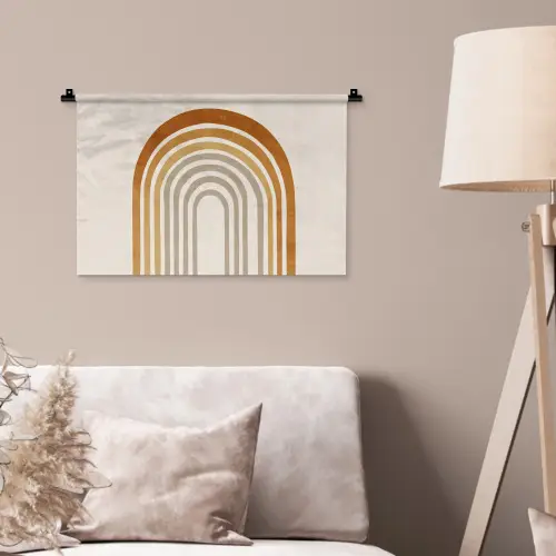 Minimalistisch - Boog - Lijnen - Beige Wandkleed katoen klein -sfeer4