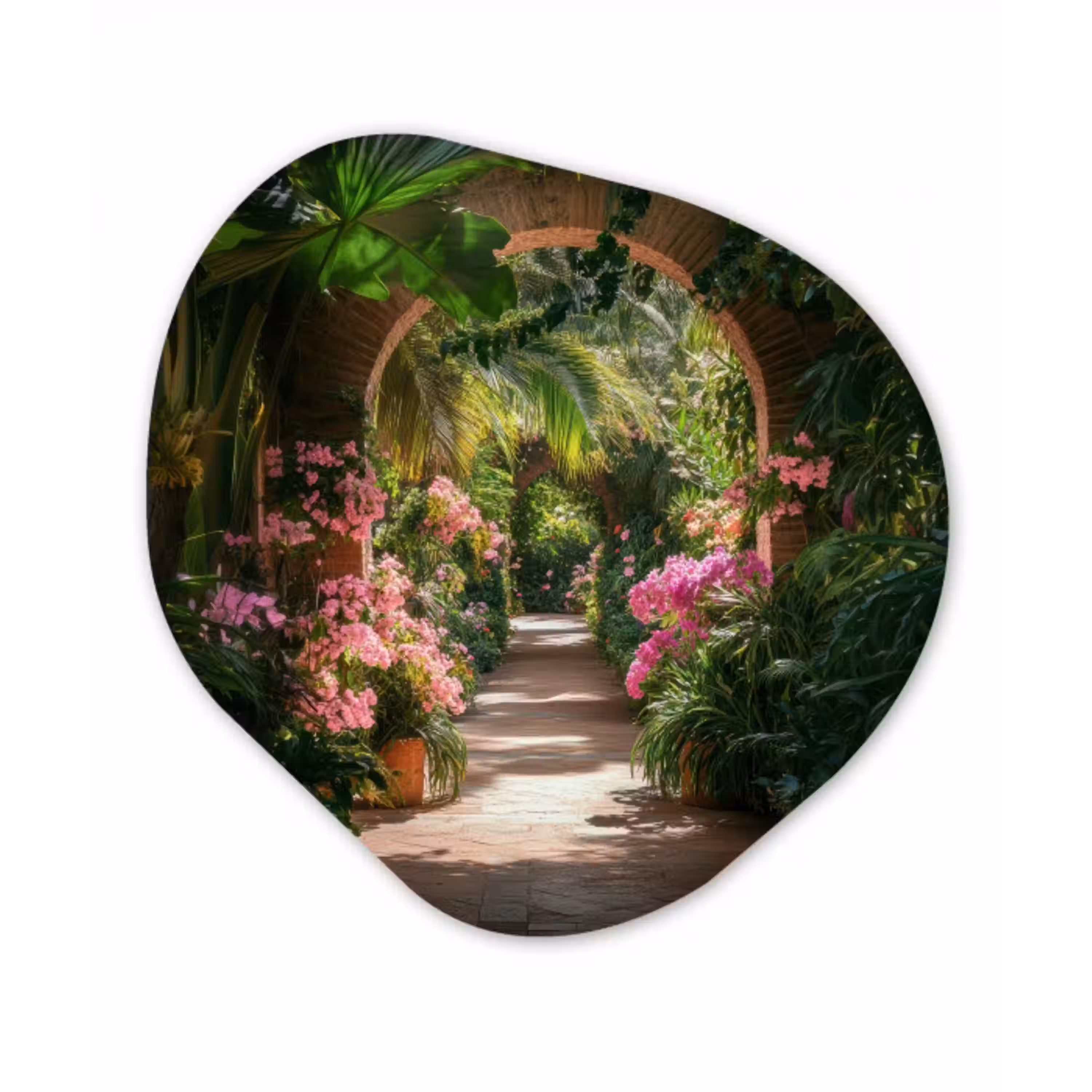 Doorkijk - Tropisch - Bloemen - Natuur Wandcirkel Organisch Plexiglas middel -3d