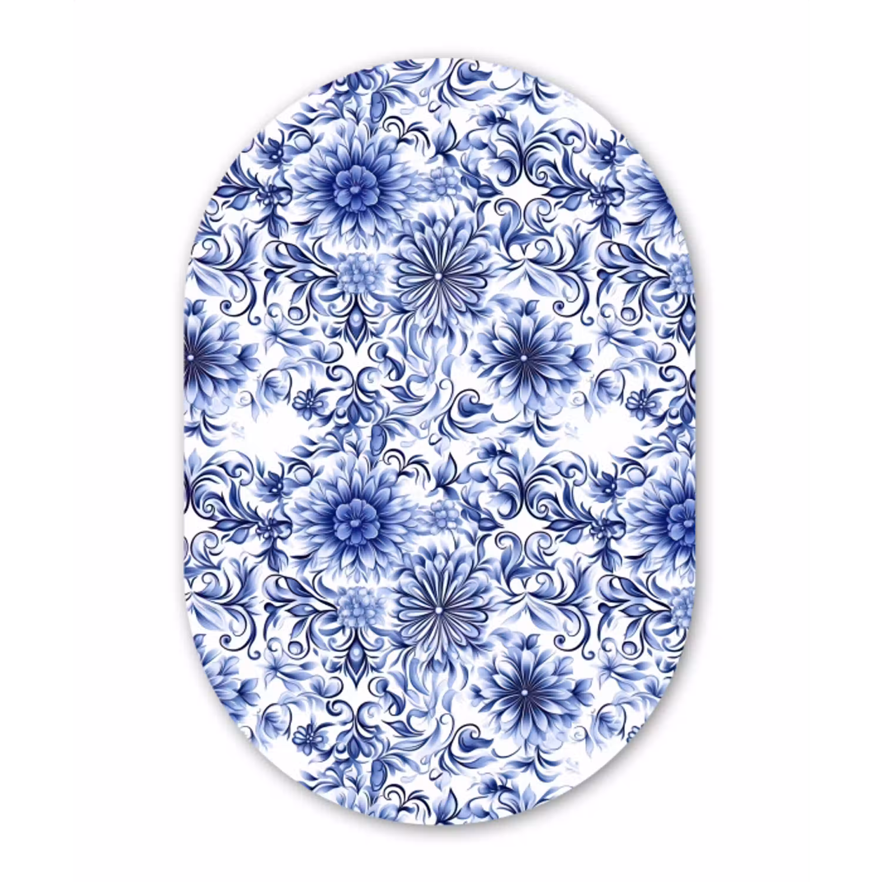 Bloemen - Blauw - Patroon - Wit Wandcirkel Ovaal Aluminium middel 839 -3d