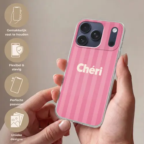 Gestreept - Roze - Chéri Telefoonhoesje iPhone 17 Pro klein -sfeer3_NL