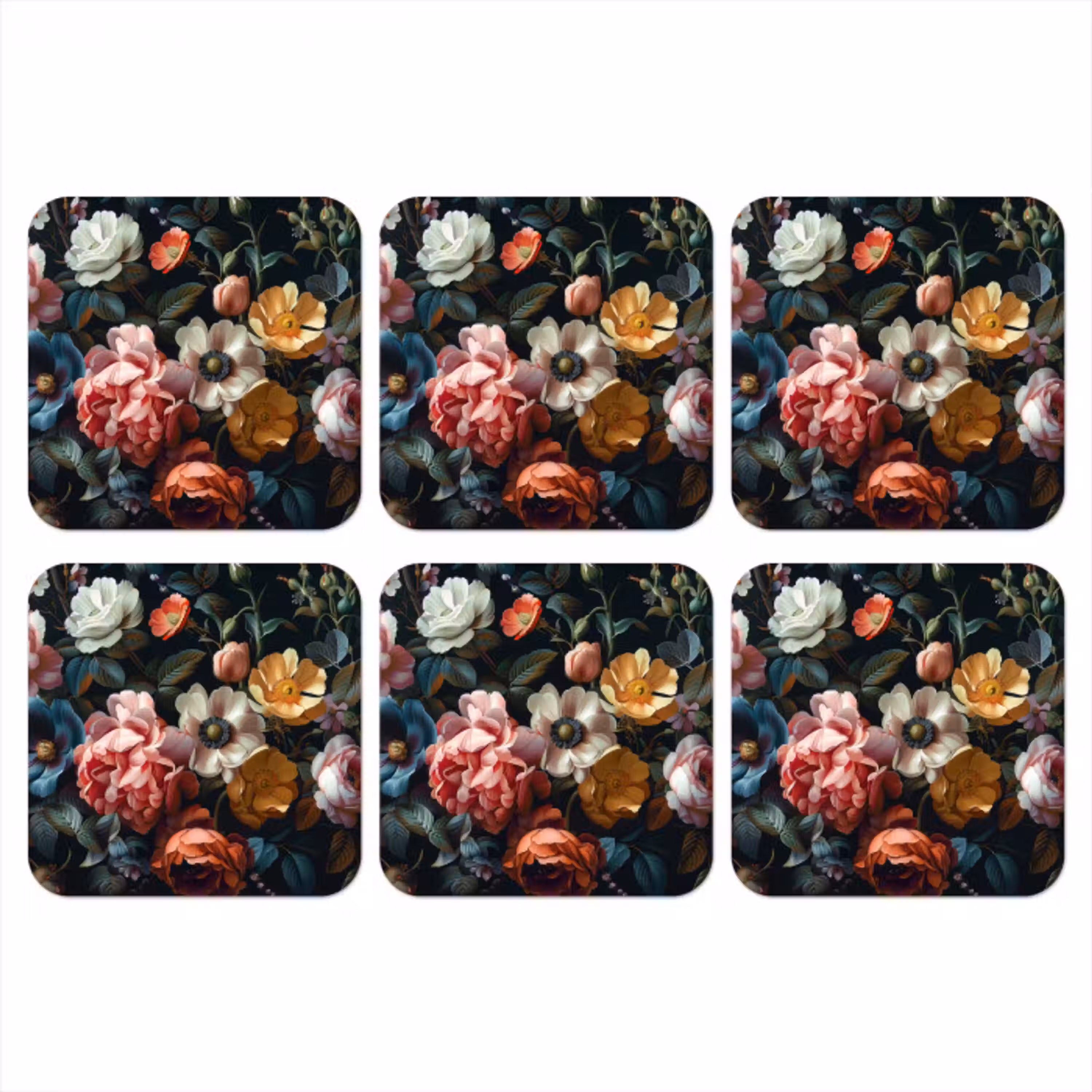 Vintage - Kleurrijk - Bloemen - Modern onderzetter kurk middel -3d
