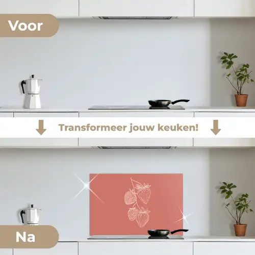 Minimalistisch - Illustratie - Aardbei - Tak keuken achterwand spatscherm klein -voor_na_NL