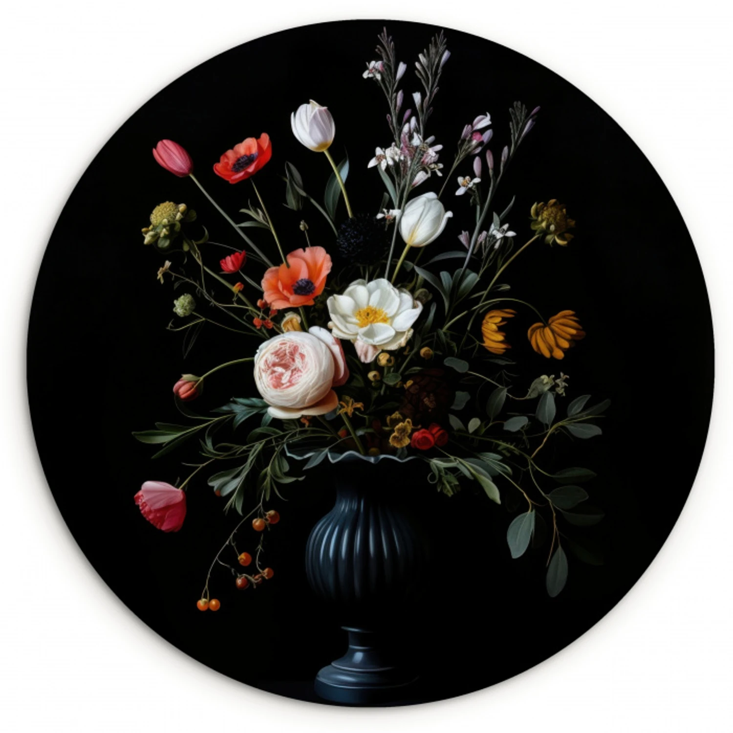 Bloemstuk - Vaas - Zwart Wandcirkel kunststof plaat 5mm dik klein -3d