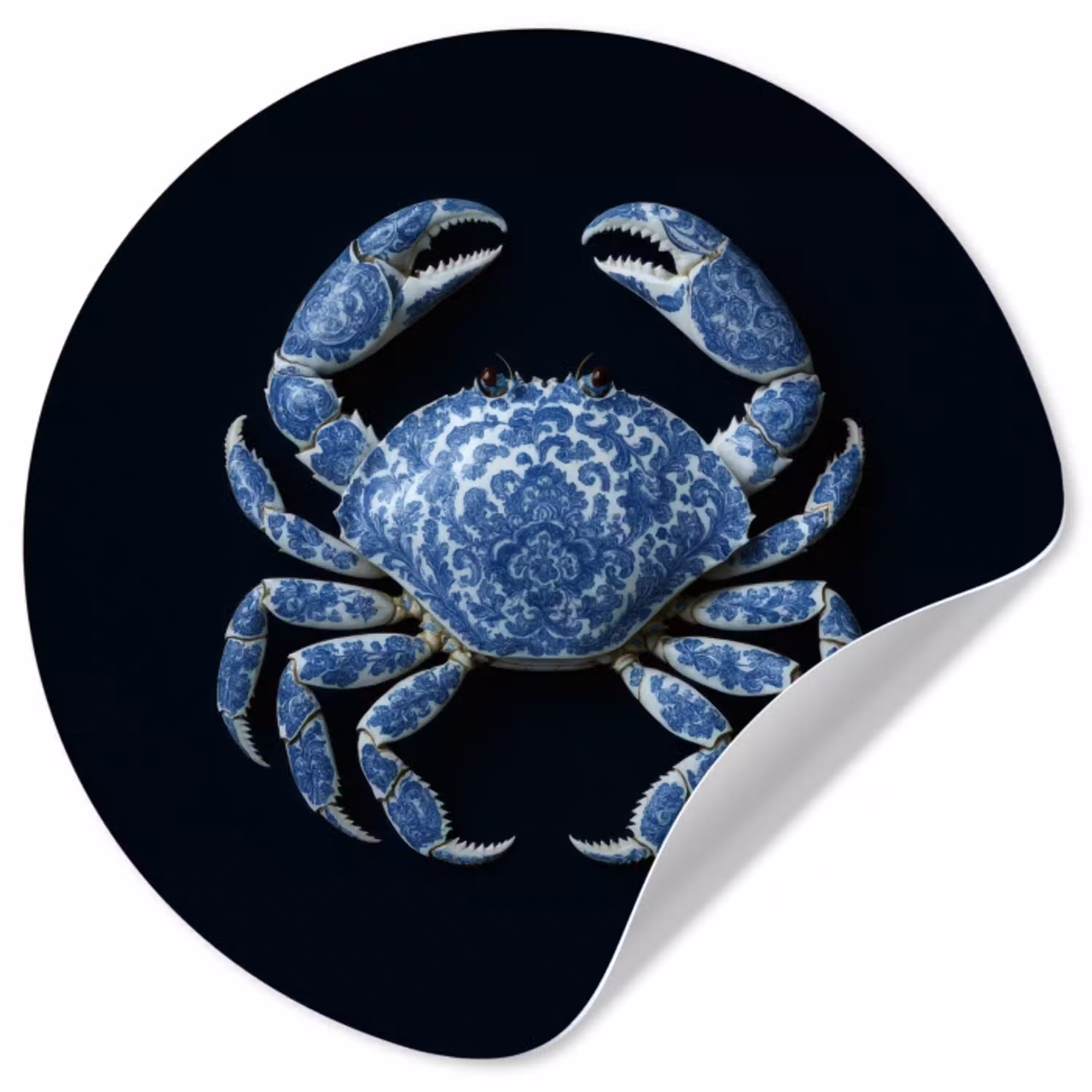 Krab - Delfts blauw - Dieren Wandcirkel behangsticker klein -3d