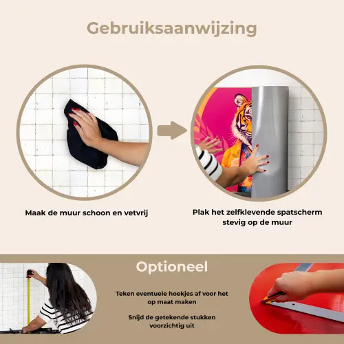 Tijger - Kimono - Planten - Roze keuken achterwand spatscherm klein -gebruiksaanwijzing_NL