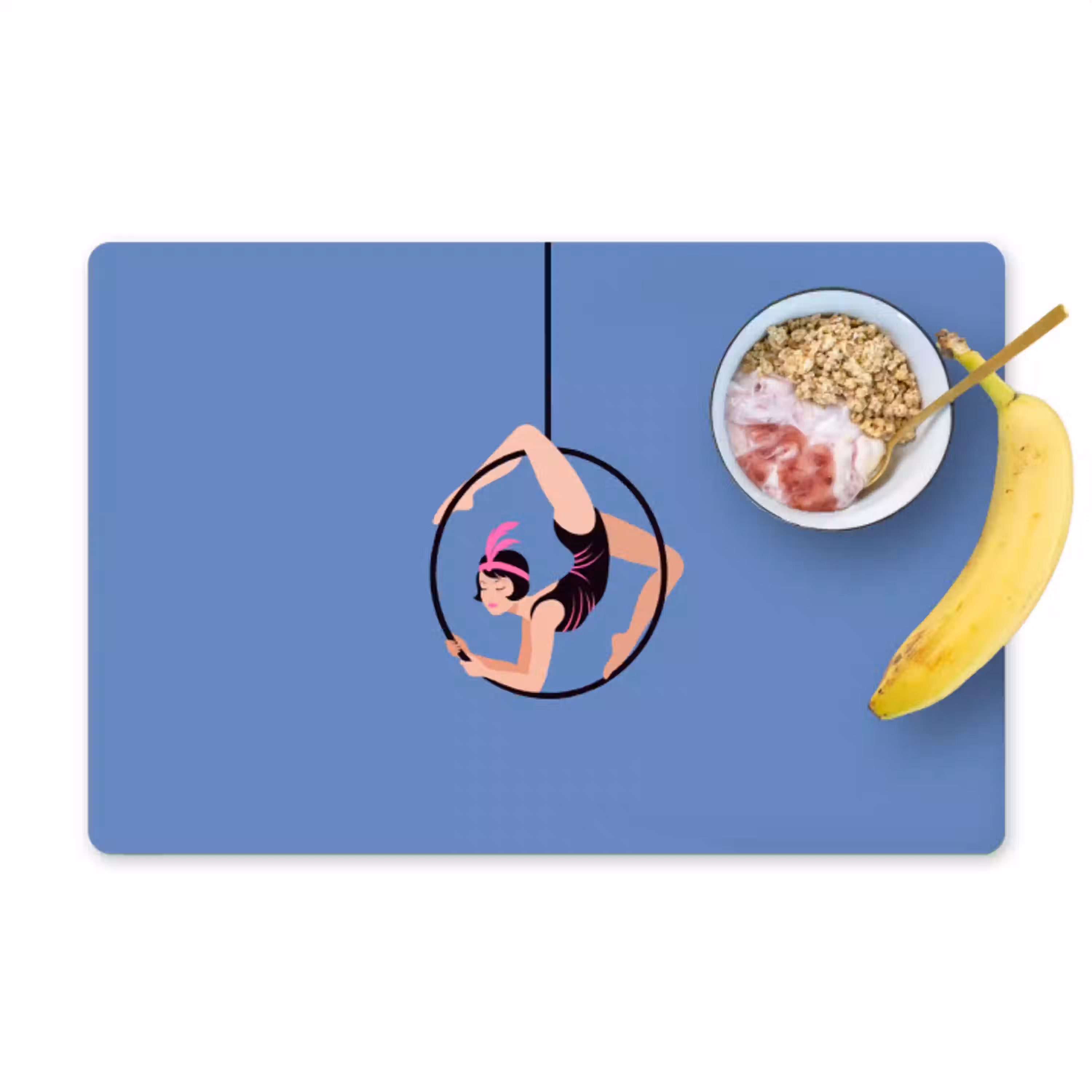 Vrouw - Aerial hoop - Art deco - Illustratie - Blauw Placemat vinyl groot -zzzproduct_Kitchenyeah-website
