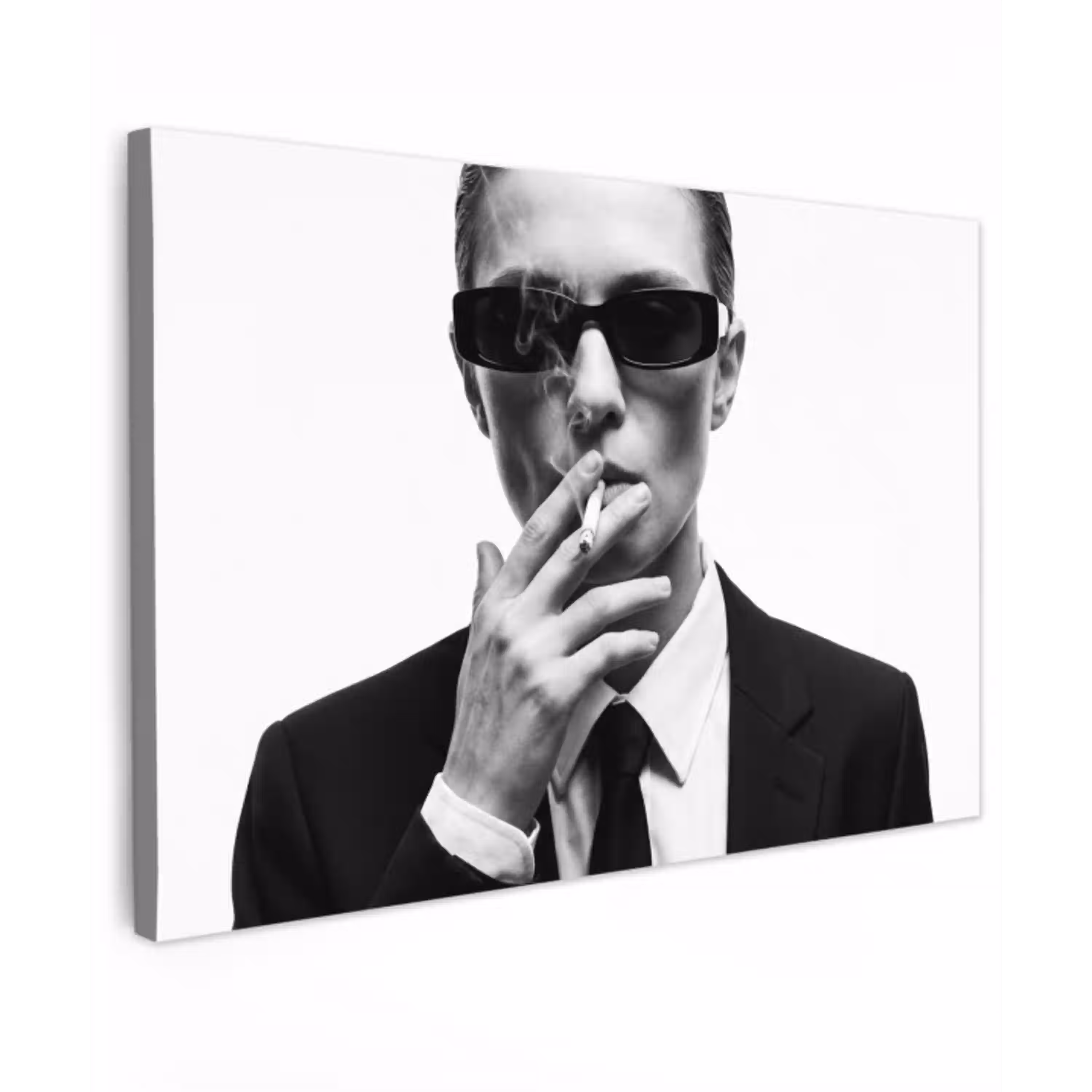 Portret - Pak - Roken - Zwart - Wit - Stoer Tuinposter op houten frame 2 cm dik klein -3d