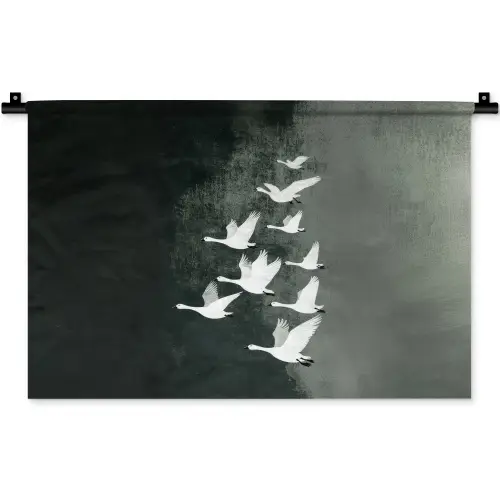 Vogel - Japandi - Groen Wandkleed katoen klein -zz3d