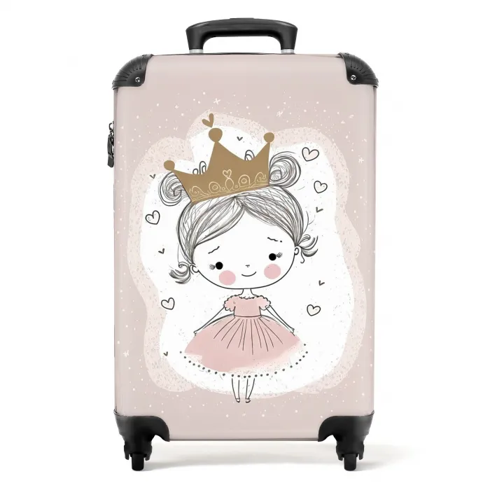 Prinses op gekleurde achtergrond met hartjes Koffer - NBS - Handbagage middel -productfoto_recht
