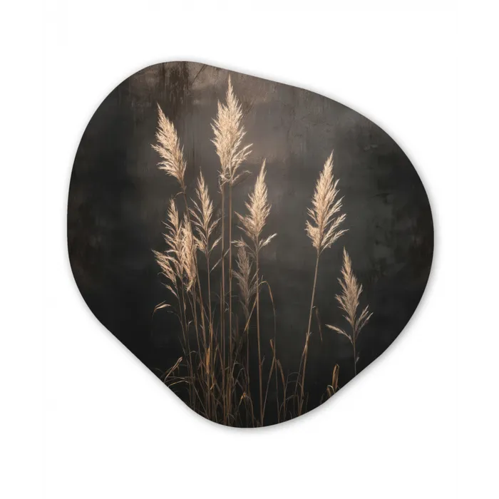 Siergras - Pluimen - Verlichting - Zwart Wandcirkel Organisch Aluminium middel -3d
