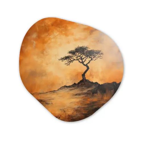 Boom - Landschap - Oranje Wandcirkel Organisch Forex 3mm klein -3d