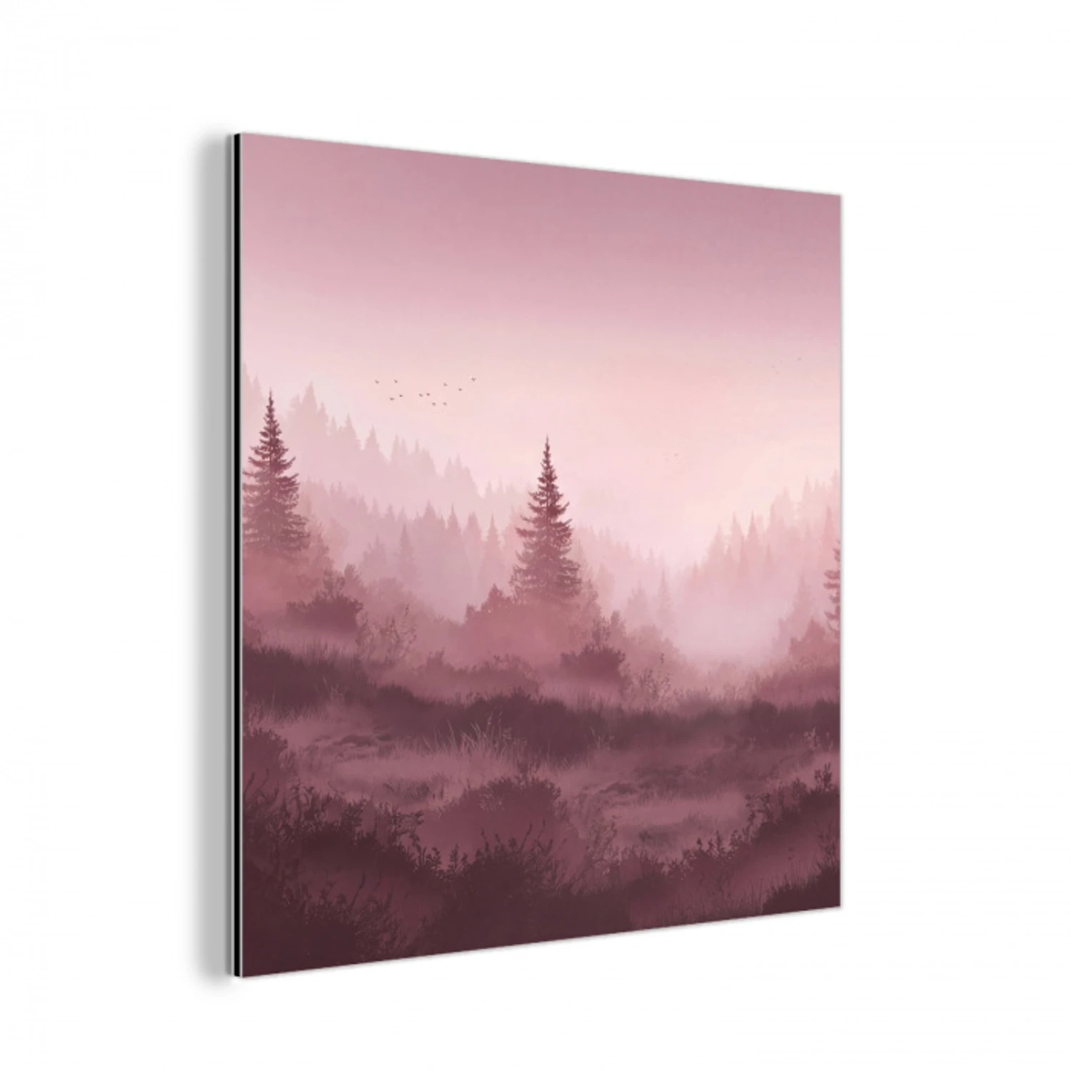 Landschap - Mistig - Roze aluminium wit klein -3d