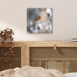 Roodborstje - Gedroogde bloem - Sneeuw - Winter - Vertederend plexiglas 5mm klein -sfeer4