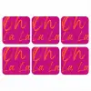 Oh la la - Oranje - Roze onderzetter kurk middel -3d