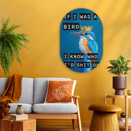Vogel - Decoratie - Ijsvogel - Blauw Wandcirkel Ovaal Glas middel -sfeer4