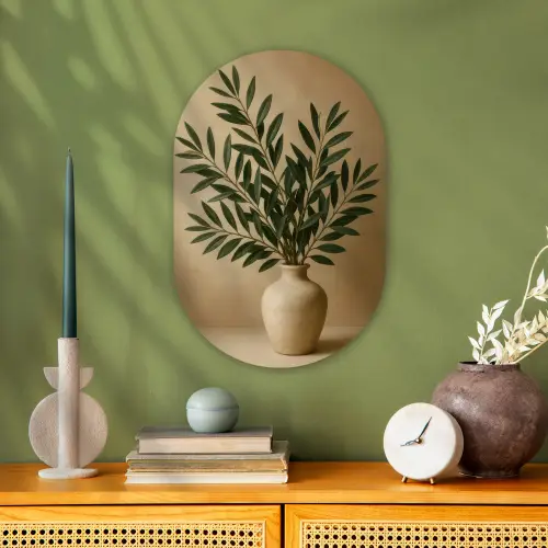 Vaas - Olijftakken - Bladeren - Beige Wandcirkel Ovaal Forex klein -sfeer2