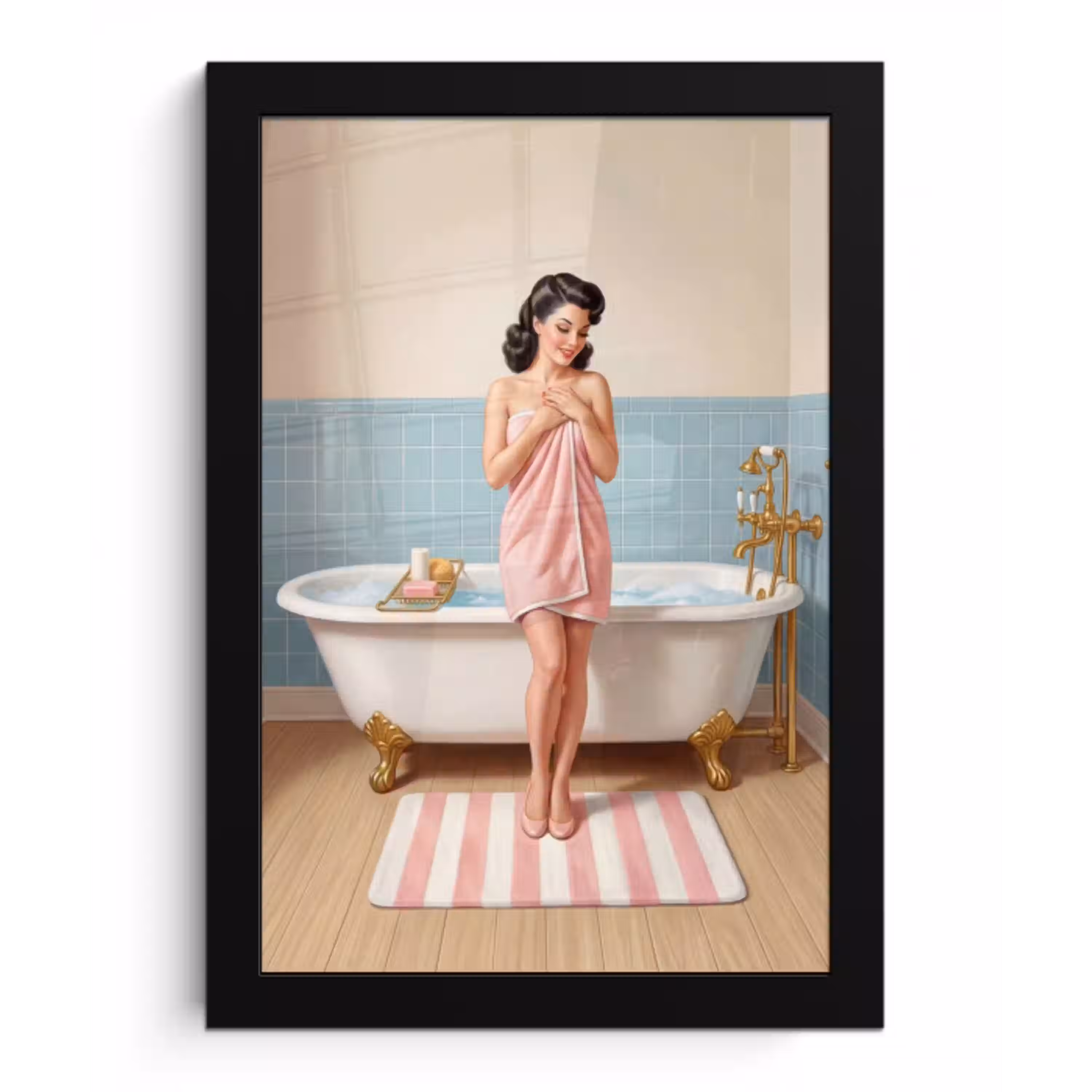 Badkamer - Vrouw - Roze fotolijst zwart zonder passe partout klein -3d