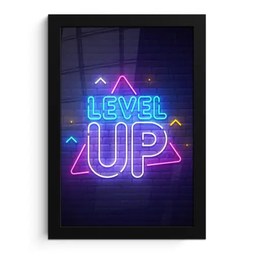Gaming - Neon - Level Up - Quotes - Gamen fotolijst zwart zonder passe partout klein -3d