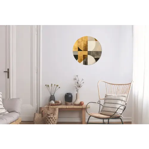 Abstract - Goud - Grijs - Vormen - Geometrisch Wandcirkel aluminium klein -woonkamer