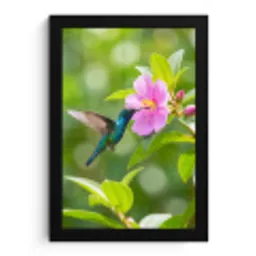 Kolibrie - Bloem - Natuur - Groen fotolijst zwart zonder passe partout klein -3d
