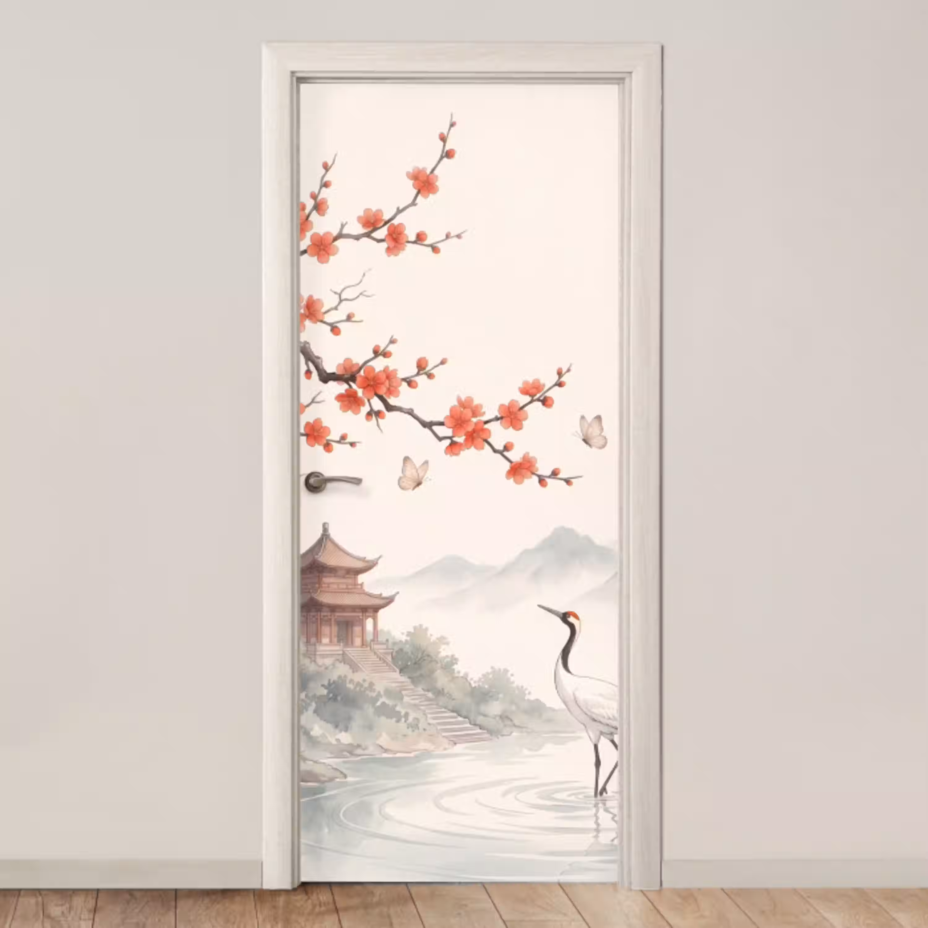Kraanvogel - Azië - Klassiek deurposter klein -3d_beige