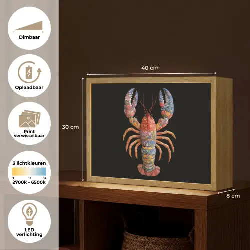Kreeft - Borduur - Kleurrijk - Bloemen Light Box met batterij (Wandlamp) middel -USP_websiteoverzichtNL