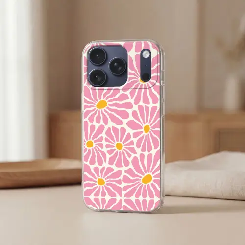 Bloemen - Patroon - Roze - Beige - Oranje Telefoonhoesje iPhone 17 Pro klein -sfeer2