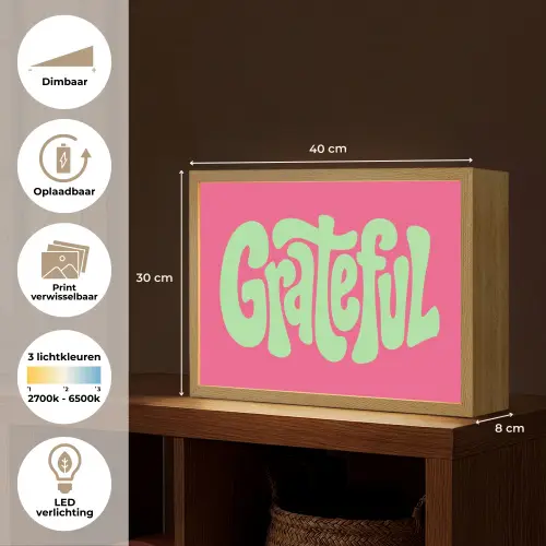 Grateful - Groen - Grafisch - Vloeiend Light Box met batterij (Wandlamp) middel -USP_websiteoverzichtNL