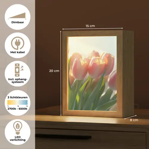 Tulpen - Roze - Zonnestralen Light Box met kabel (Tafellamp) klein -USP_NL