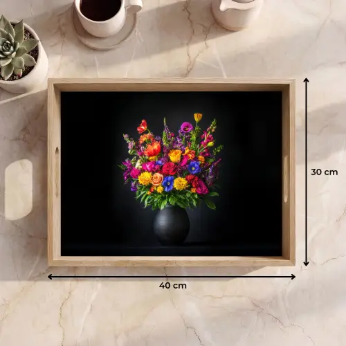Felgekleurd - Bloemen - Vaas Dienblad Rechthoek middel -USP_Formaat