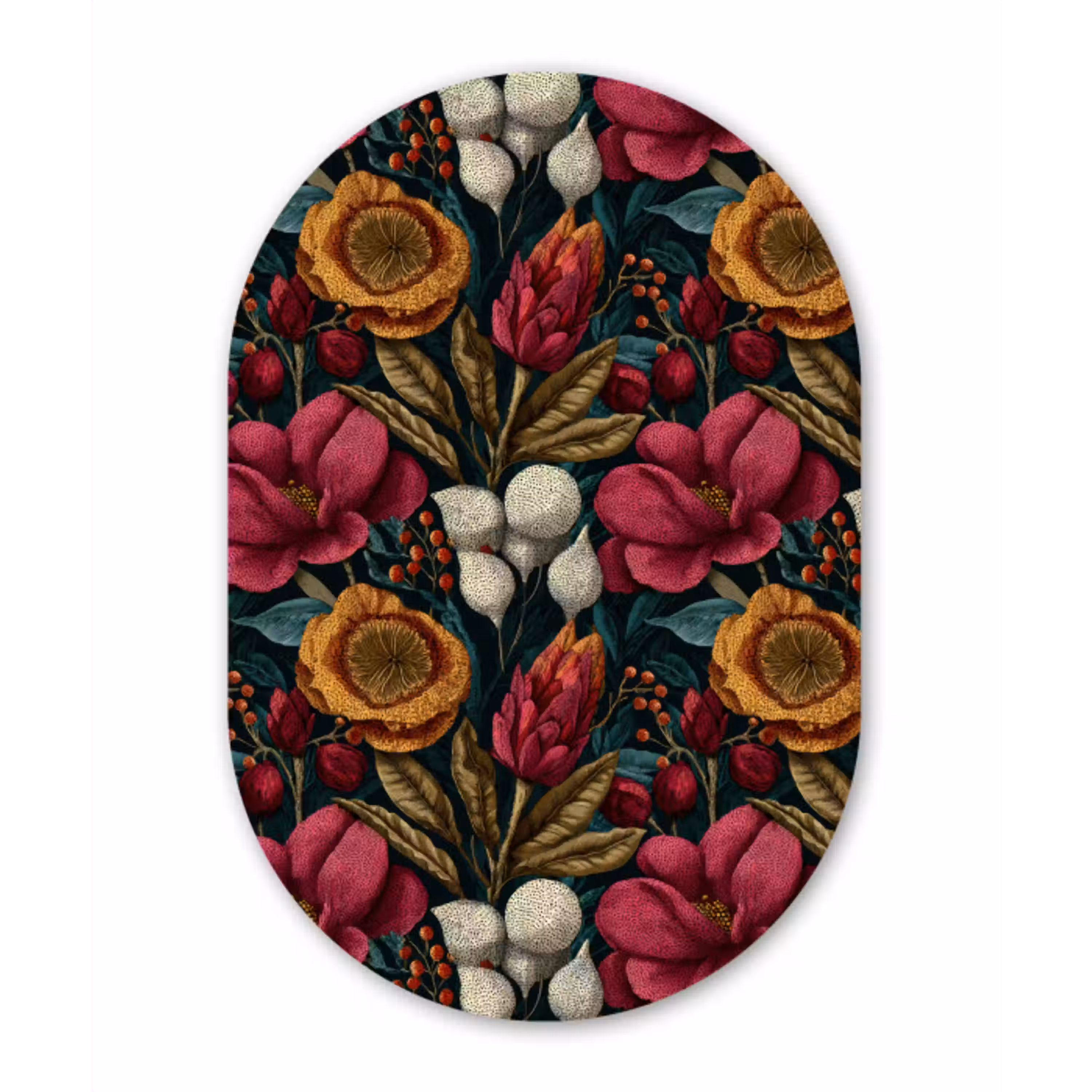 Bloemen - Patroon - Rood - Goud Wandcirkel Ovaal Aluminium middel 839 -3d