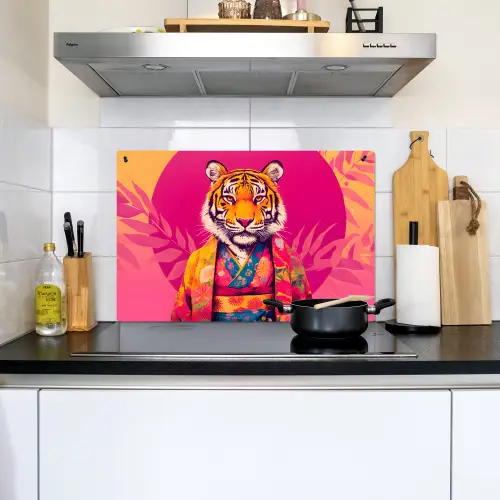 Tijger - Kimono - Planten - Roze Inductie beschemer met haakjes klein -sfeer2