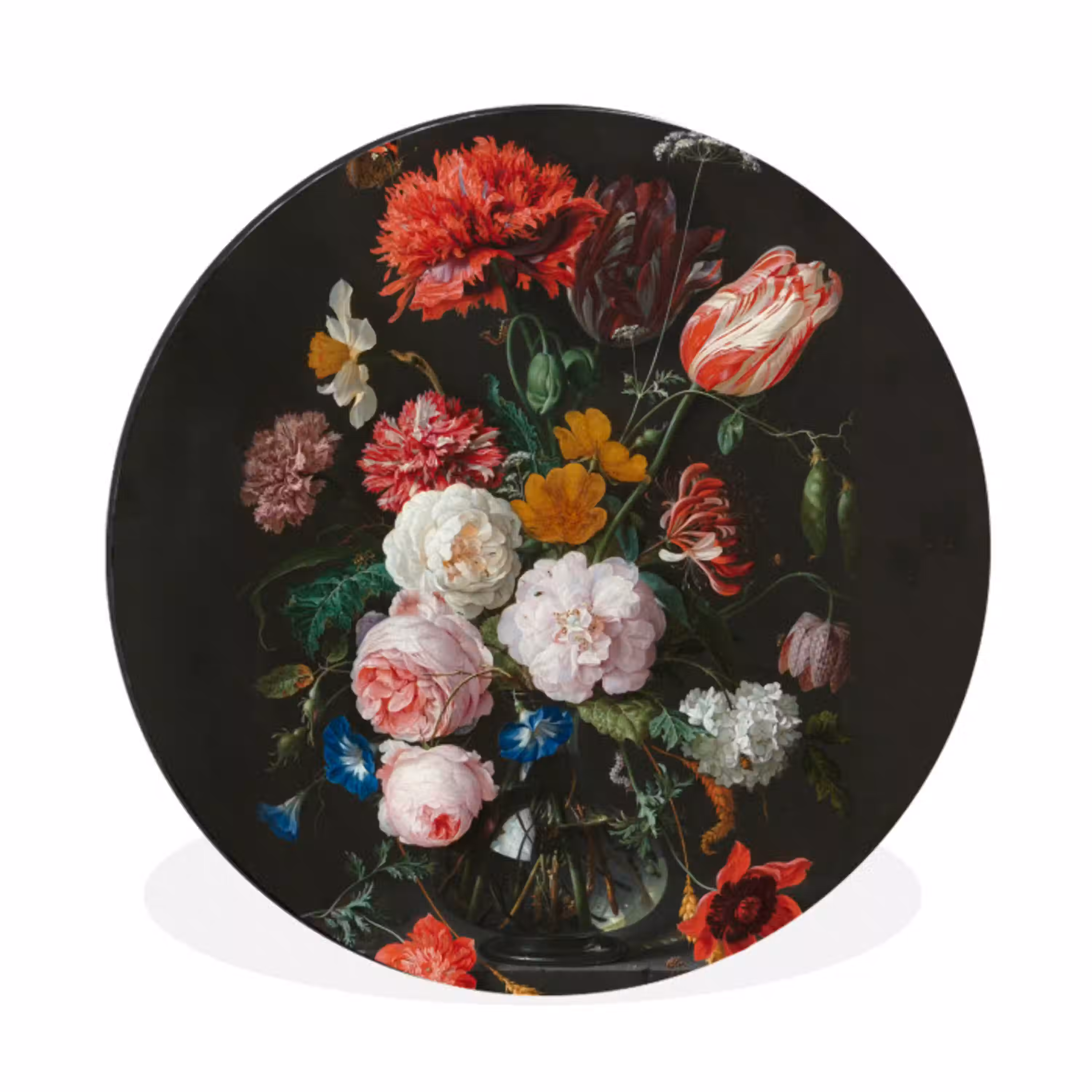 Stilleven met bloemen in een glazen vaas - Schilderij van Jan Davidsz. de Heem Wandcirkel aluminium klein -3d