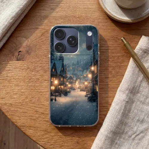 Winterdorp - Sneeuw - Donker Telefoonhoesje iPhone 17 Pro klein -sfeer1