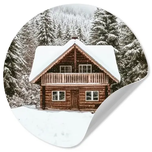 Huis - Bos - Winter - Natuur - Sneeuw Wandcirkel behangsticker klein -3d