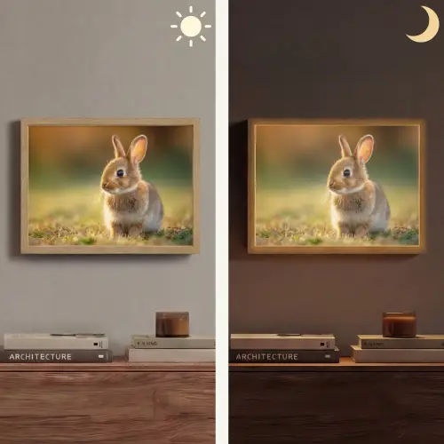 Konijntje - Bruin - Gras Light Box met batterij (Wandlamp) middel -sfeer3