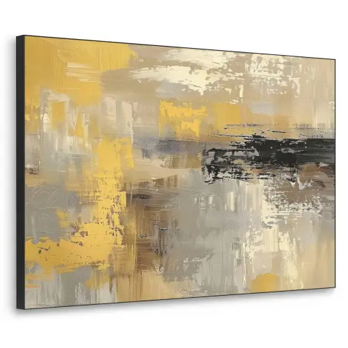 Abstract - Geel - Modern - Beige Textielframe zwart klein -3d