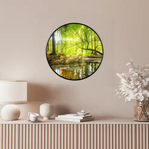 Bos - Landschap - Water - Bomen - Zon - Groen - Natuur Fotolijst rond zonder passe partout klein -sfeer3