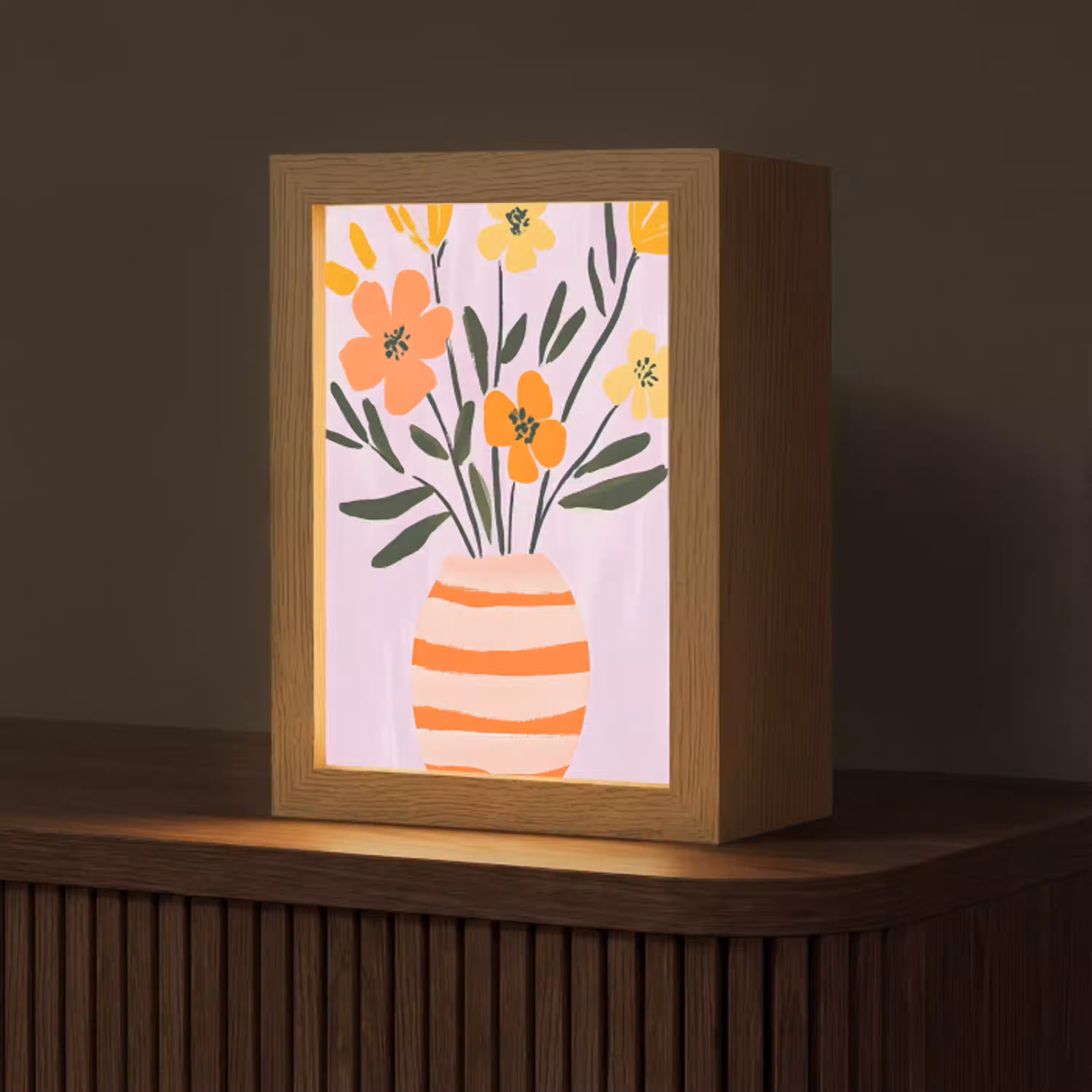 Vaas - Gestreept - Bloemen - Oranje Light Box met kabel (Tafellamp) klein -z3d_website